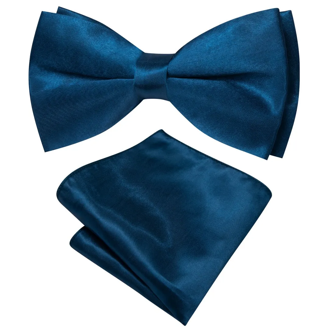 Barry. Wang Deep Teal Bow Tie Set for Wedding Solid Pre-tied Silk Bow Tie Pocket Square Cufflinks Set sold by Barrywang product image thumbnail 2
