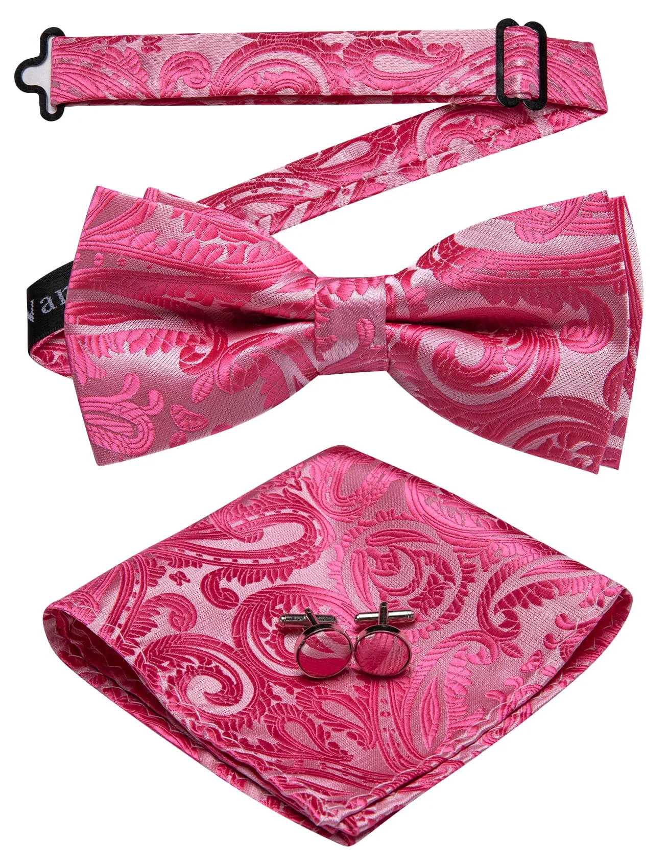 Barry. Wang Hot Pink Bowtie for Men Silk Pre-tied Paisley Tuxedo Bow Tie Pocket Square Cufflinks Set sold by Barrywang product image thumbnail 2