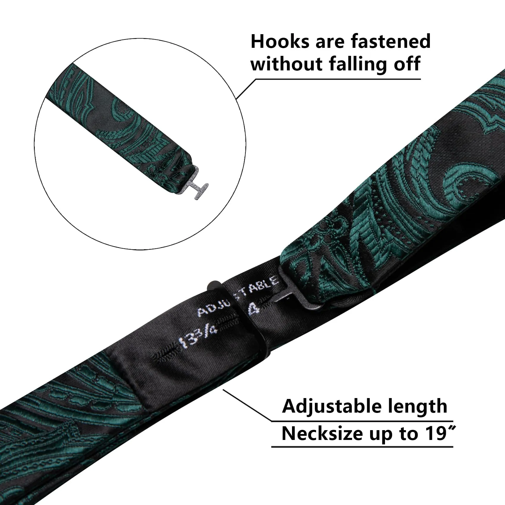 Barry. Wang Black Green Bow Tie for Men Jacquard Paisley Bowtie Pocket Square Cufflinks Set for Formal sold by Barrywang product image thumbnail 4