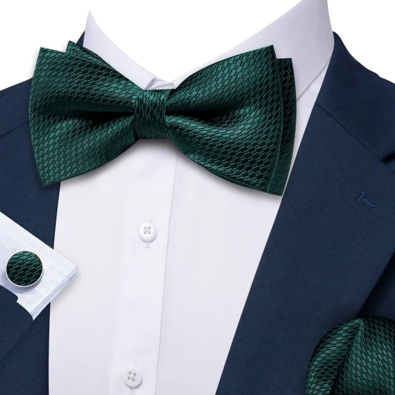 Barry. Wang Dark Green Bowtie for Wedding Pre-tied Adjustable Bowtie Pocket Square Cufflinks Set sold by Barrywang