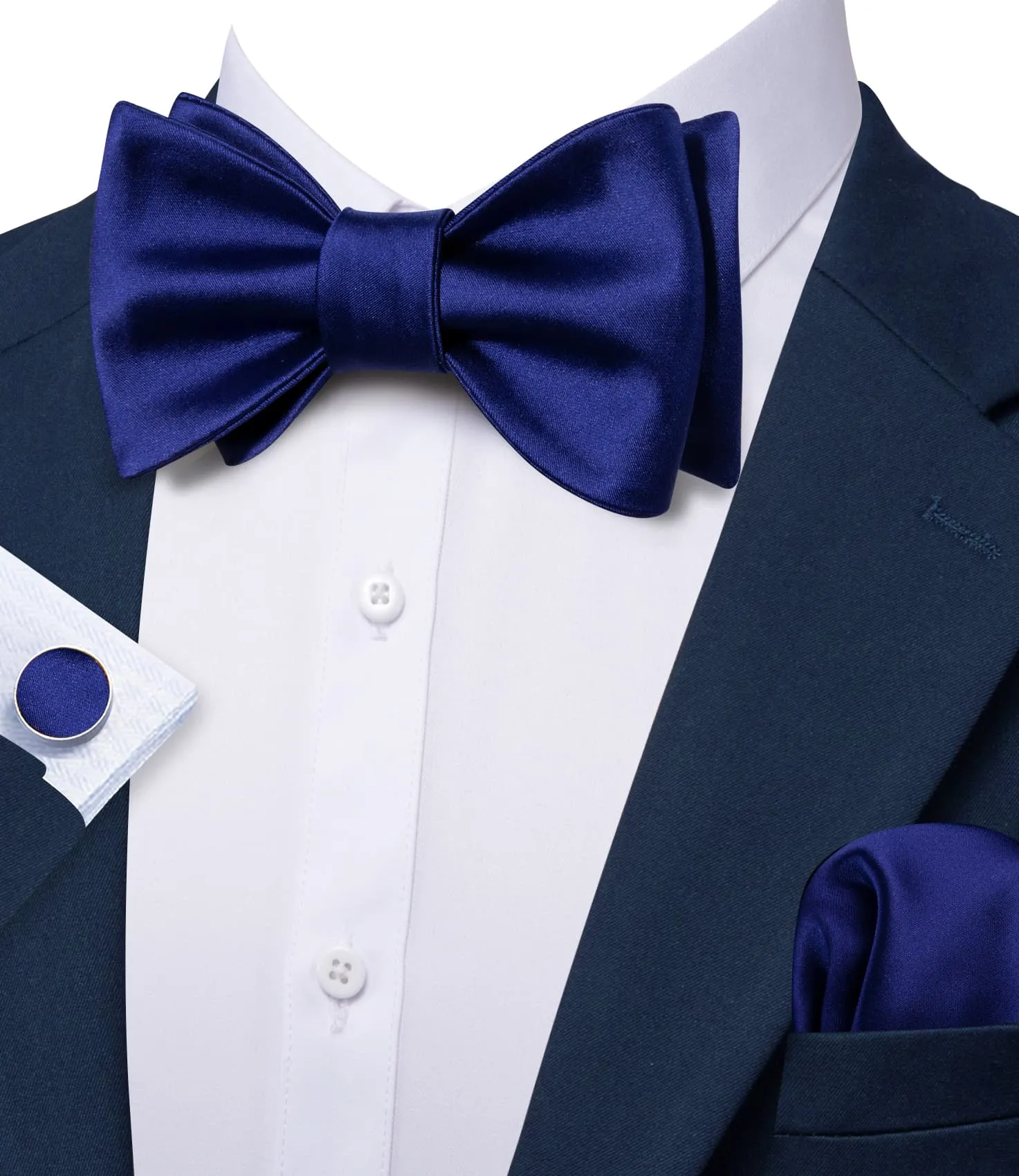 Barry. Wang Classic Blue Bow Tie Men's Self-tied Jacquard Bowtie for Tuxedo Hanky Cufflinks Set sold by Barrywang product image thumbnail 4