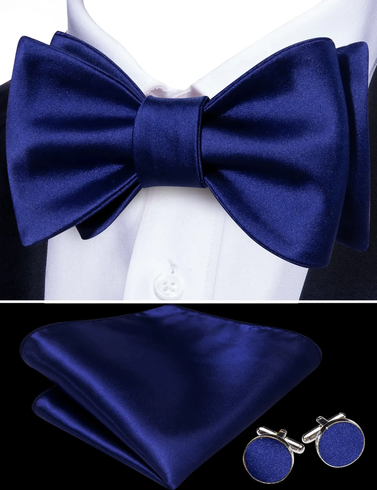 Barry. Wang Classic Blue Bow Tie Men's Self-tied Jacquard Bowtie for Tuxedo Hanky Cufflinks Set sold by Barrywang