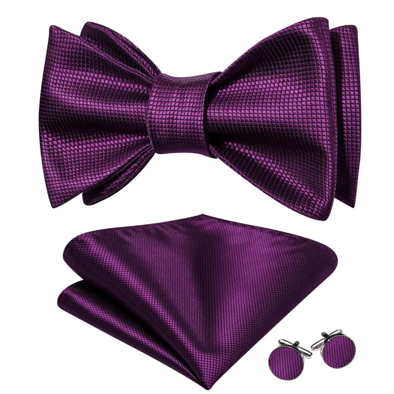 Barry. Wang Grape Purple Bow Tie Self-Tied Plaid Men's Tuxedo Wedding Bowtie Hanky Cufflinks Set sold by Barrywang