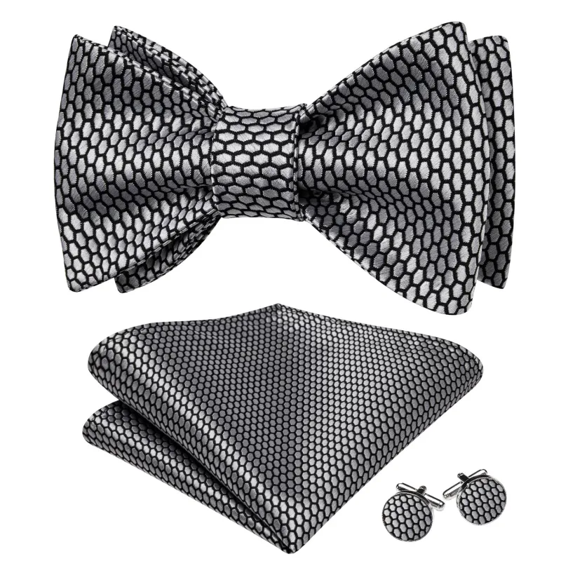 Barry. Wang Silver Geometric Bow Tie for Party Men's Self-tied Adjustable Jacquard Tuxedo Bowtie sold by Barrywang