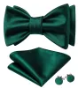 Barry. Wang Hunter Green Bowtie Hanky Cufflinks Set for Men Silk Solid Self-tied Bowtie for Wedding sold by Barrywang