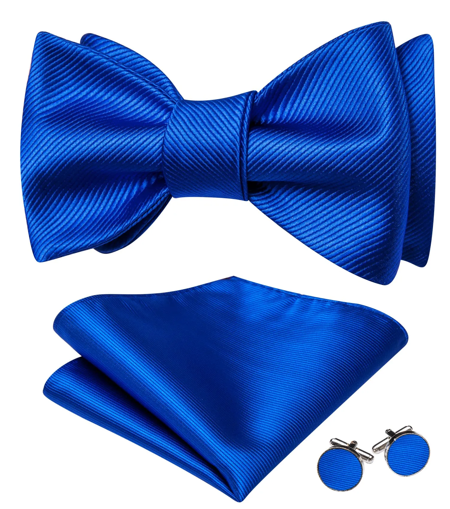 Barry. Wang Royal Blue Bowtie Solid Jacquard Men's Formal Bow Tie Pocket Square Cufflinks Set for Wedding sold by Barrywang product image thumbnail 2