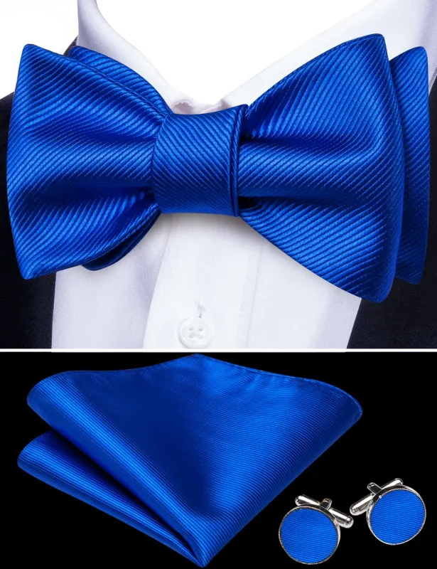 Barry. Wang Royal Blue Bowtie Solid Jacquard Men's Formal Bow Tie Pocket Square Cufflinks Set for Wedding sold by Barrywang