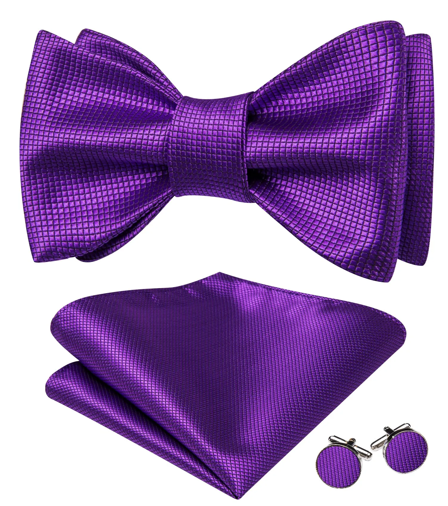 Barry. Wang Purple Plaid Bow Tie Self-tied Silk Jacquard Tuxedo Bowtie Hanky Cufflinks Set for Party sold by Barrywang product image thumbnail 2