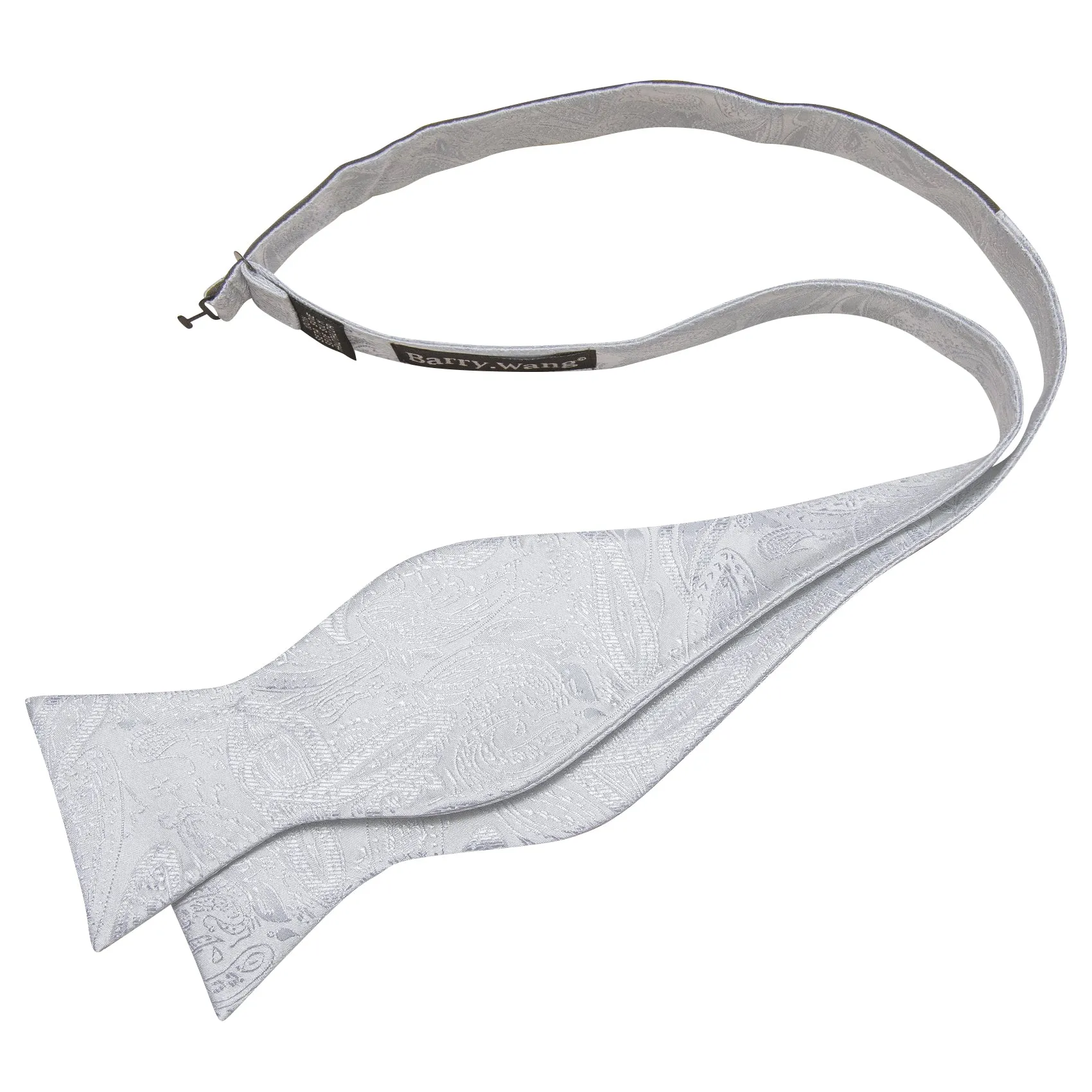 Barry. Wang Paisley White Bow Tie for Wedding Jacquard Self-tied Adjustable Bow Tie Hanky Cufflinks Set sold by Barrywang product image thumbnail 4