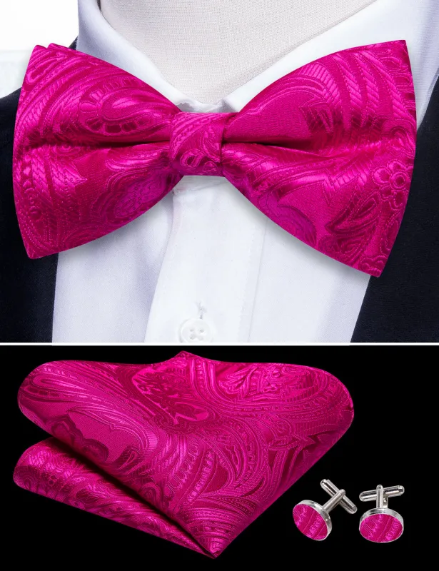 Barry. Wang Hot Pink Bow Tie for Men Adjustable Silk Jacquard Paisley Pre-tied Bowtie for Formal Tuxedo sold by Barrywang