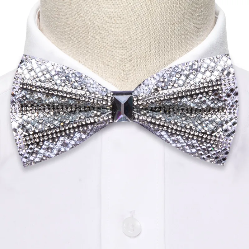 Barry. Wang White Bow Tie Shining Rhinestones Pre-tied Adjustable Tuxedo Bowties for Wedding Party sold by Barrywang