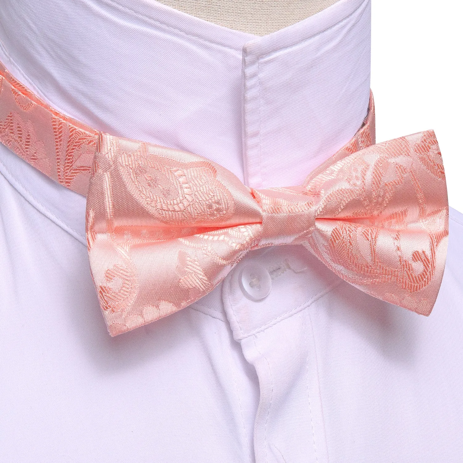 Barry. Wang Dusty Salmon Bow Tie Paisley Silk Pre Tied Adjustable Bow Tie Hanky Cufflinks Set for Formal sold by Barrywang product image thumbnail 5