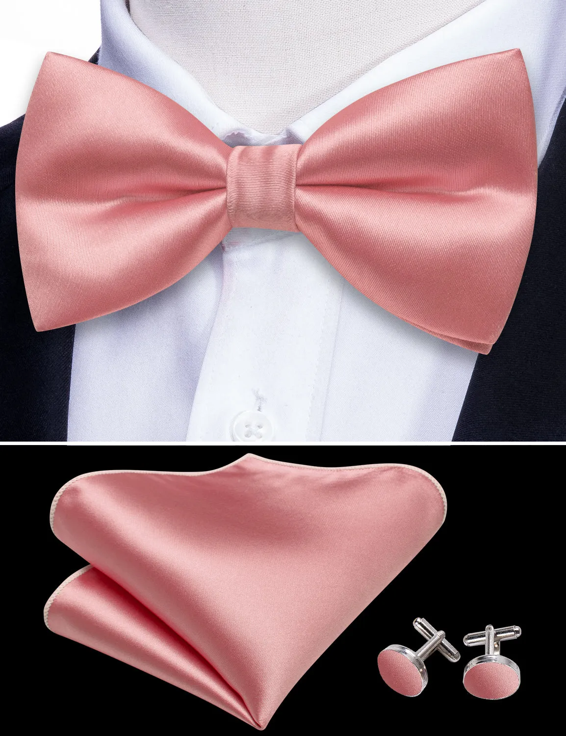 Barry. Wang Dusty Salmon Bowtie Solid Silk Pre Tied Bow Tie Pocket Square Cufflinks Set for Tuxedo Formal sold by Barrywang