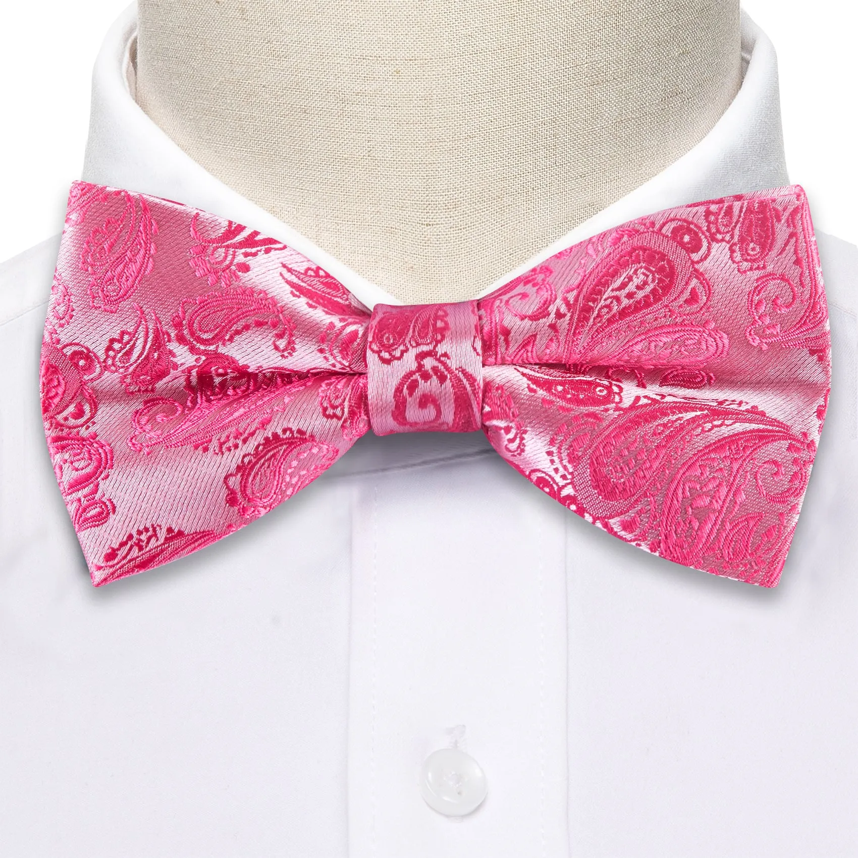 Barry. Wang Hot Pink Bowtie Set for Wedding Paisley Adjustable Silk Bow Tie Pocket Square Cufflinks Set sold by Barrywang product image thumbnail 5