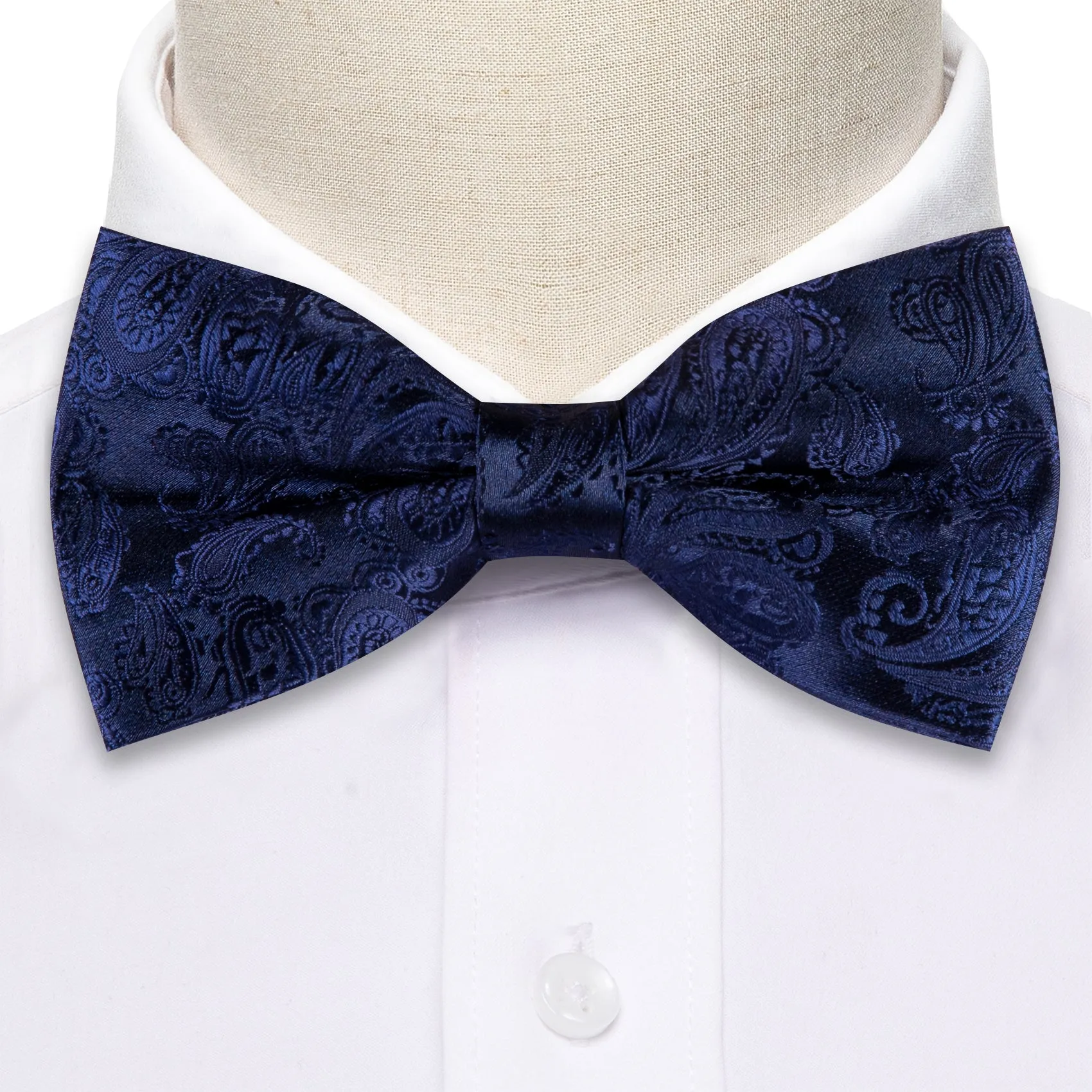 Barry. Wang Navy Blue Bowtie Paisley Pre-tied Adjustable Silk Bow Tie for Tuxedo Hanky Cufflinks Set sold by Barrywang product image thumbnail 5