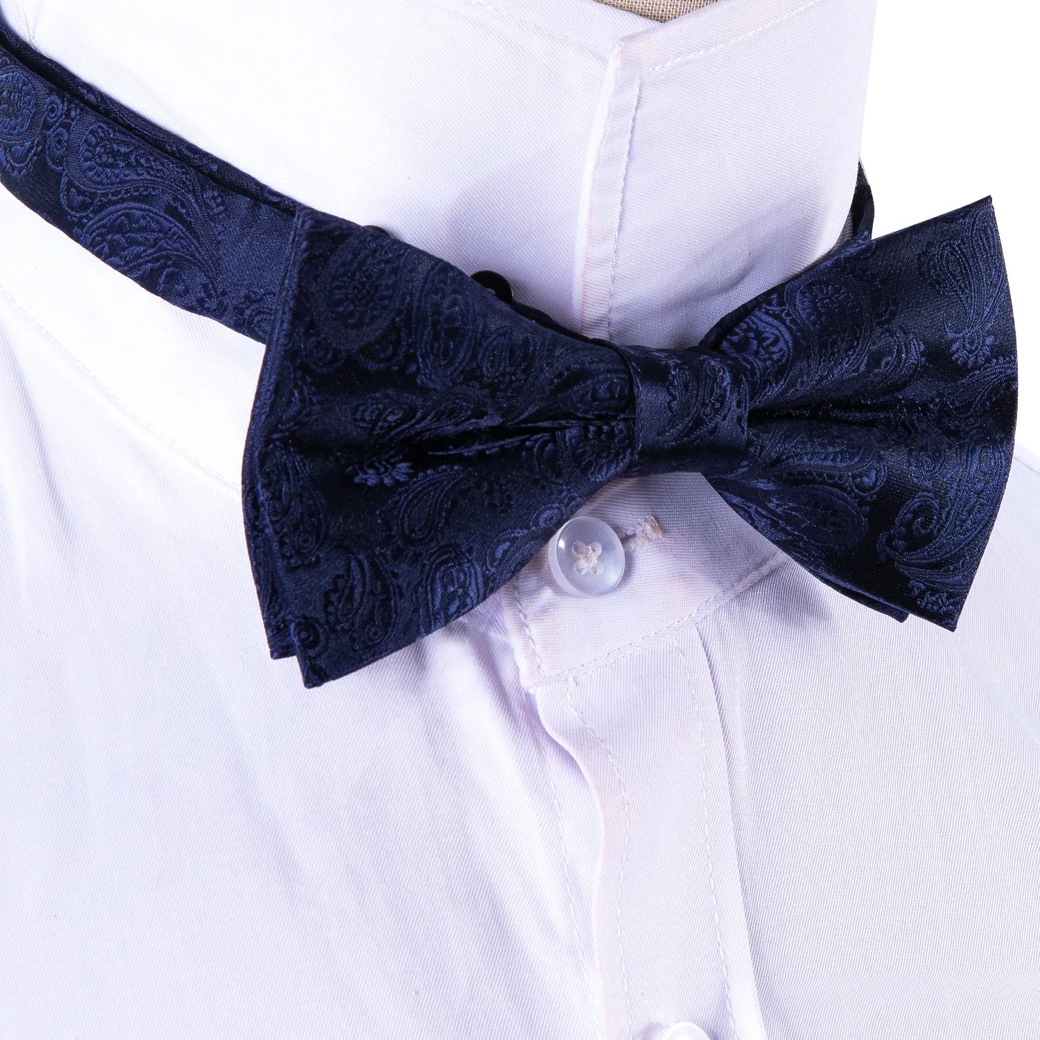 Barry. Wang Navy Blue Bowtie Paisley Pre-tied Adjustable Silk Bow Tie for Tuxedo Hanky Cufflinks Set sold by Barrywang product image thumbnail 4