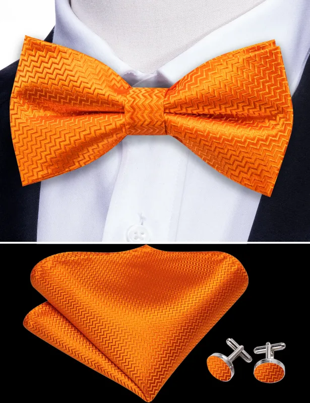 Barry. Wang Paisley Orange Bow Tie Silk Jacquard Adjustable Bow Tie Pocket Square Cufflinks Set sold by Barrywang