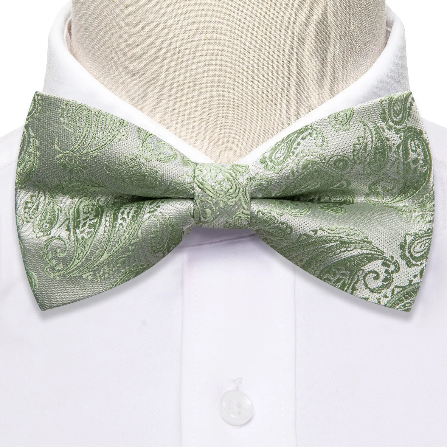 Barry. Wang Sage Green Bow Tie Hanky Cufflinks Set Paisley Silk Adjustable Bow Tie for Wedding sold by Barrywang product image thumbnail 4