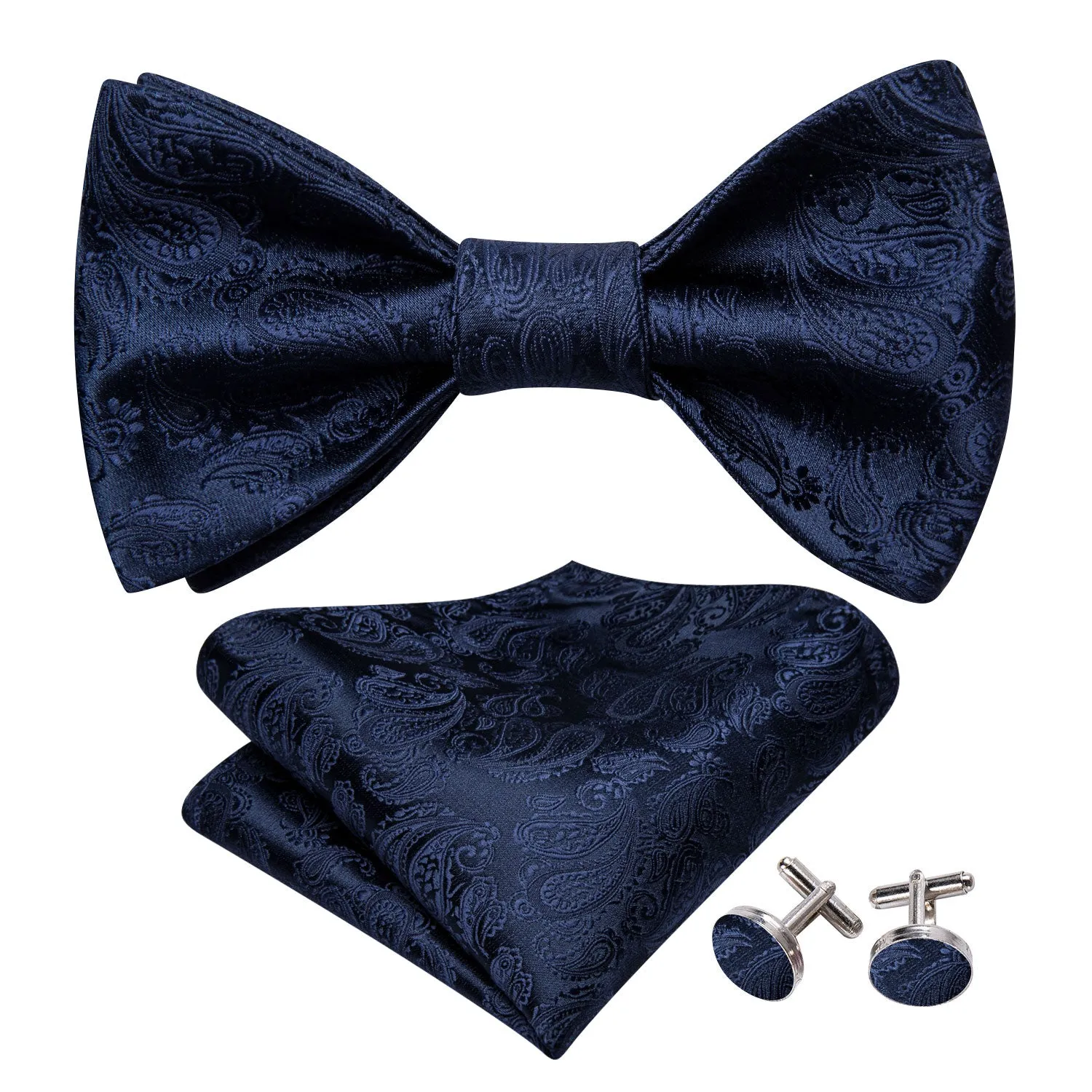 Barry. Wang Navy Blue Bow Tie for Men Paisley Self-tied Silk Formal Bow Tie Hanky Cufflinks Set sold by Barrywang product image thumbnail 3