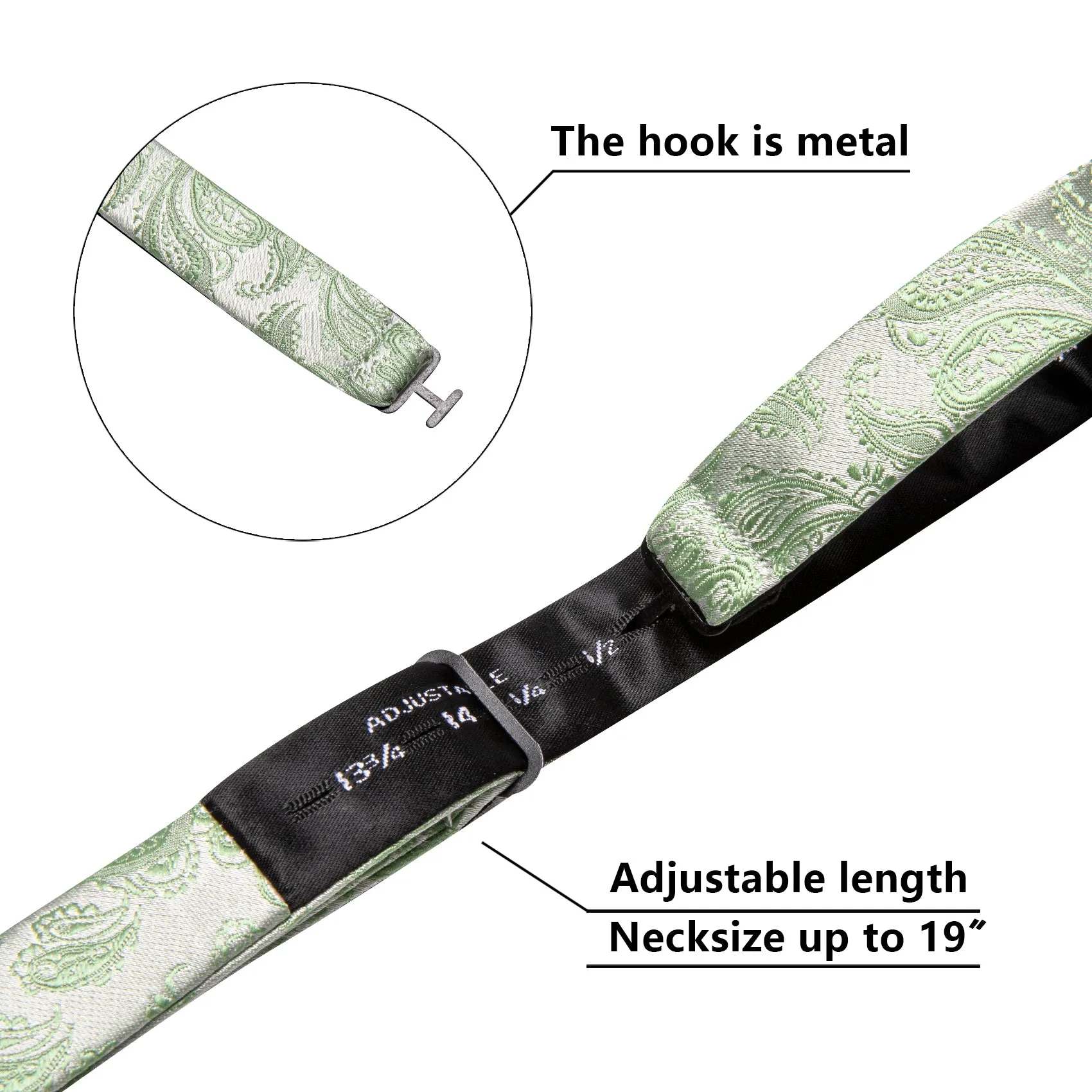 Barry. Wang Sage Green Bowtie Adjustable Paisley Self-tied Bowtie Hanky Cufflinks Set for Formal Tuxedo sold by Barrywang product image thumbnail 4
