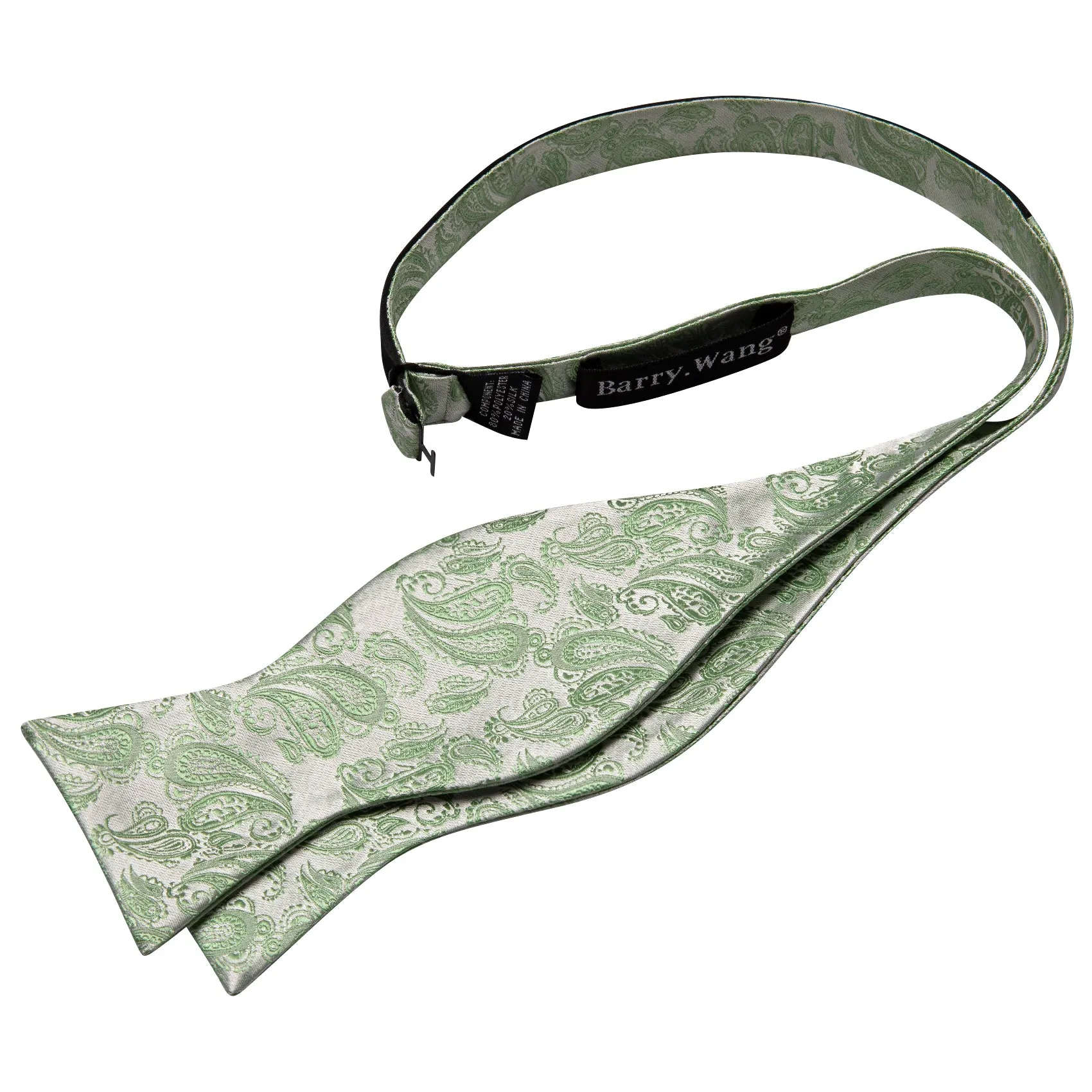 Barry. Wang Sage Green Bowtie Adjustable Paisley Self-tied Bowtie Hanky Cufflinks Set for Formal Tuxedo sold by Barrywang product image thumbnail 5