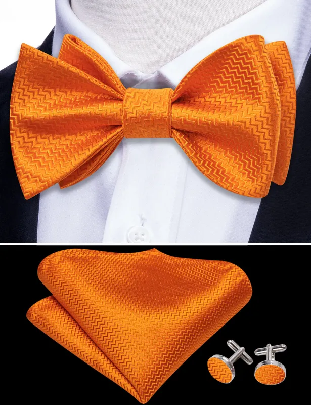 Barry. Wang Orange Striped Bowtie Silk Self-tied Adjustable Bow Tie Pocket Square Cufflinks Set sold by Barrywang