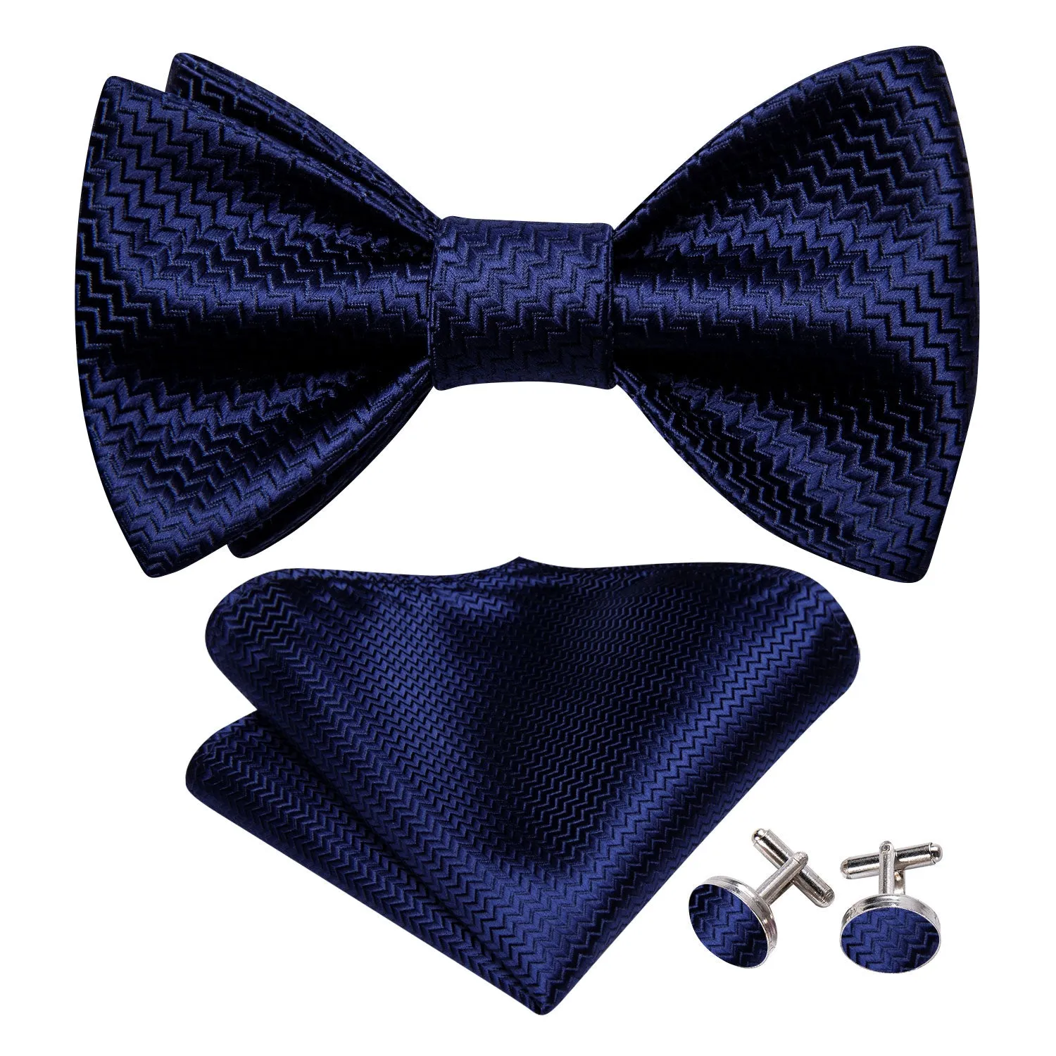 Barry. Wang Navy Blue Bow Tie Solid Silk Men's Wedding Party Bow Tie Pocket Square Cufflinks Set sold by Barrywang product image thumbnail 2