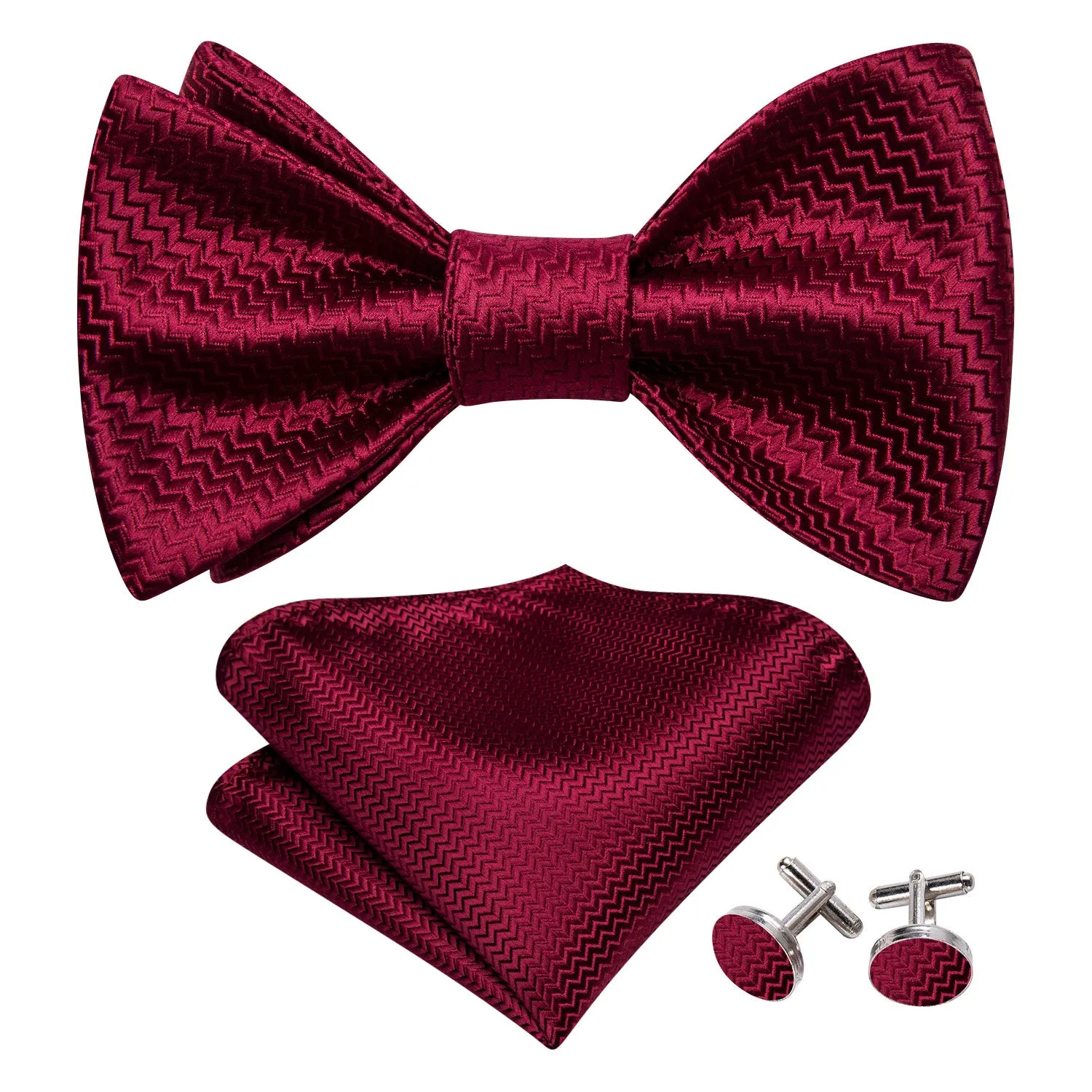 Barry. Wang Cranberry Red Bow Tie Striped Jacquard Silk Bow Tie for Tuxedo Hanky Cufflinks Set sold by Barrywang product image thumbnail 2