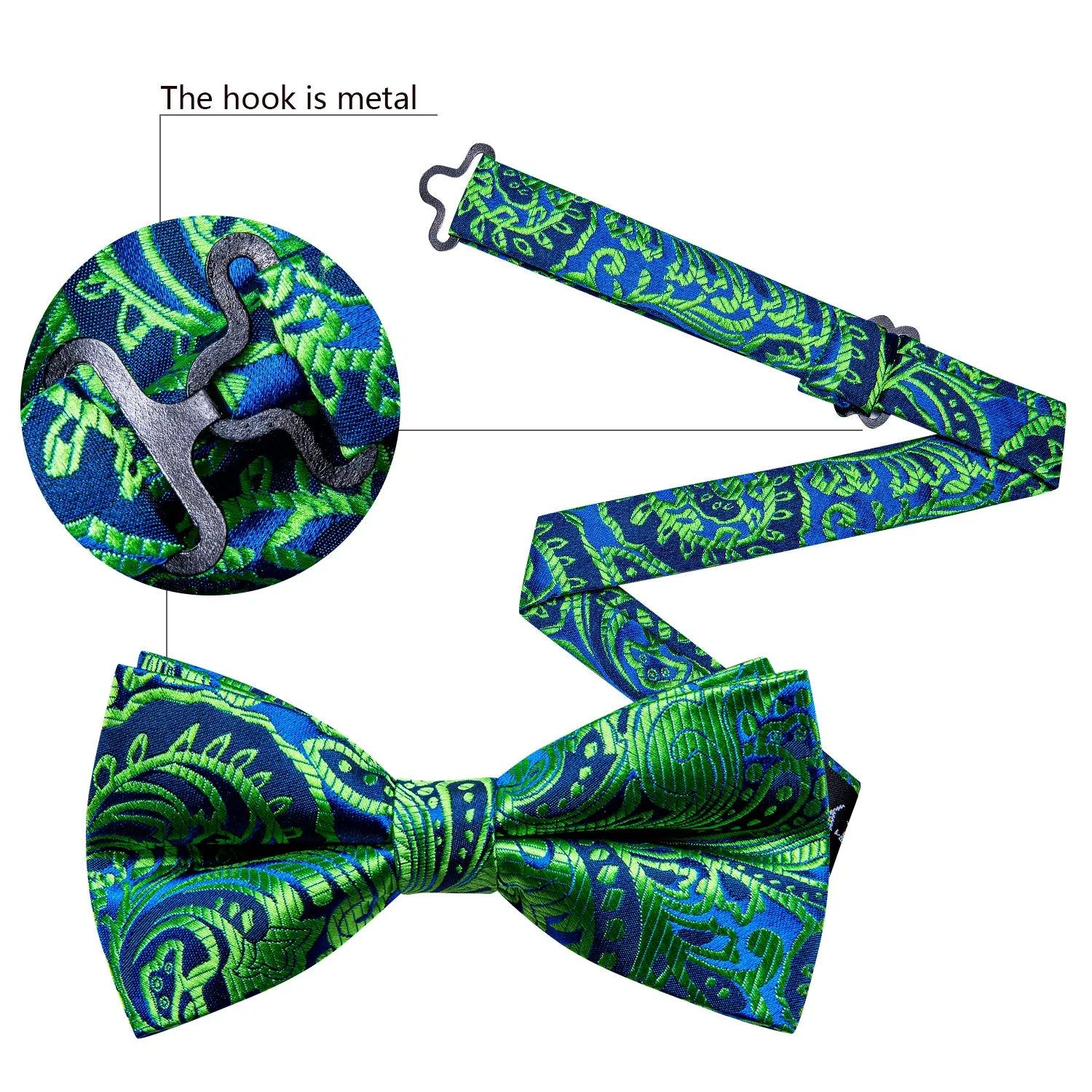 Barry. Wang Teal Bowtie Hanky Cufflinks Set Paisley Jacquard Pre-tied Bow Tie for Tuxedo Formal sold by Barrywang product image thumbnail 5