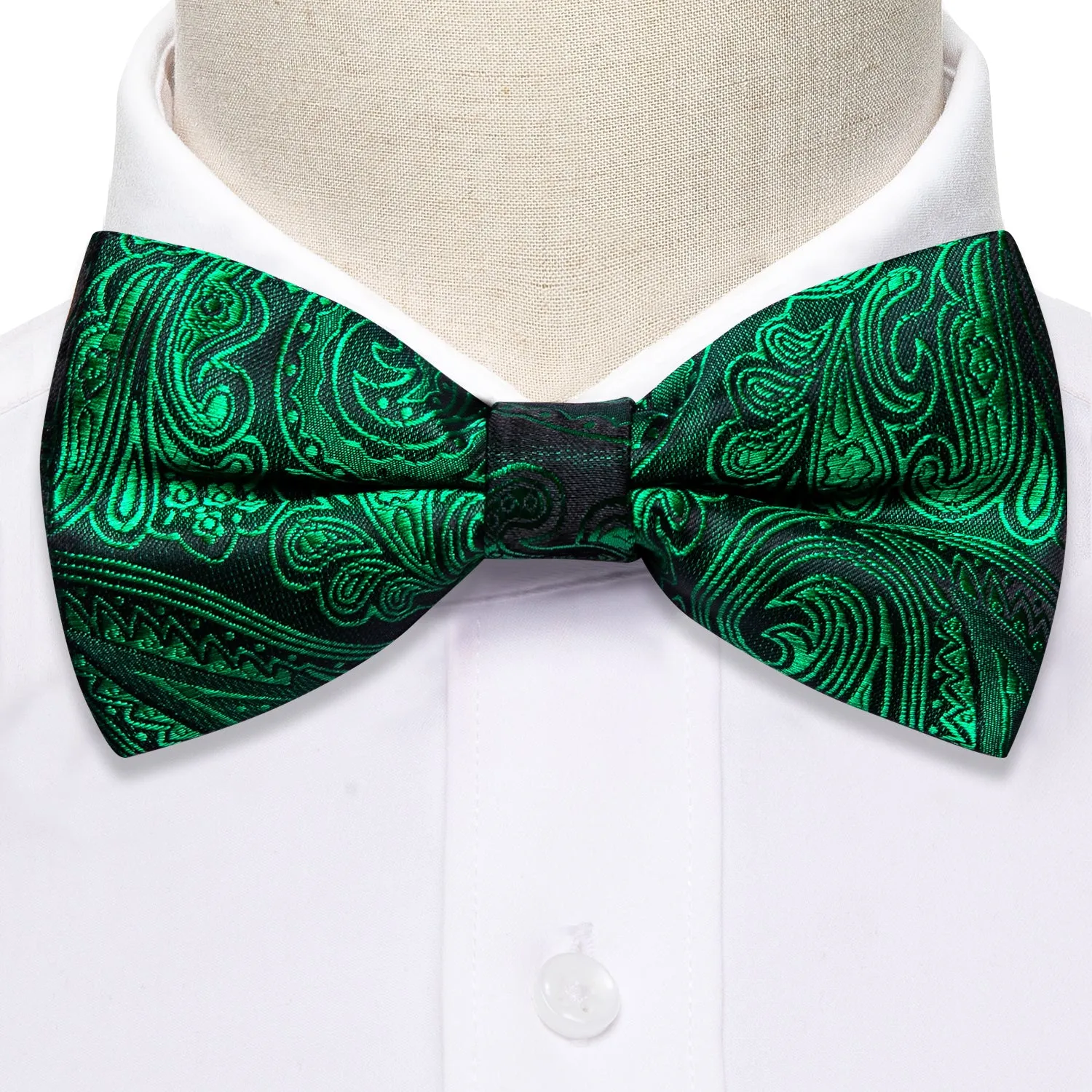 Barry. Wang Emerald Green Bow Tie Paisley Silk Pre-tied Jacquard Bow Tie Pocket Square Cufflinks Set sold by Barrywang product image thumbnail 5