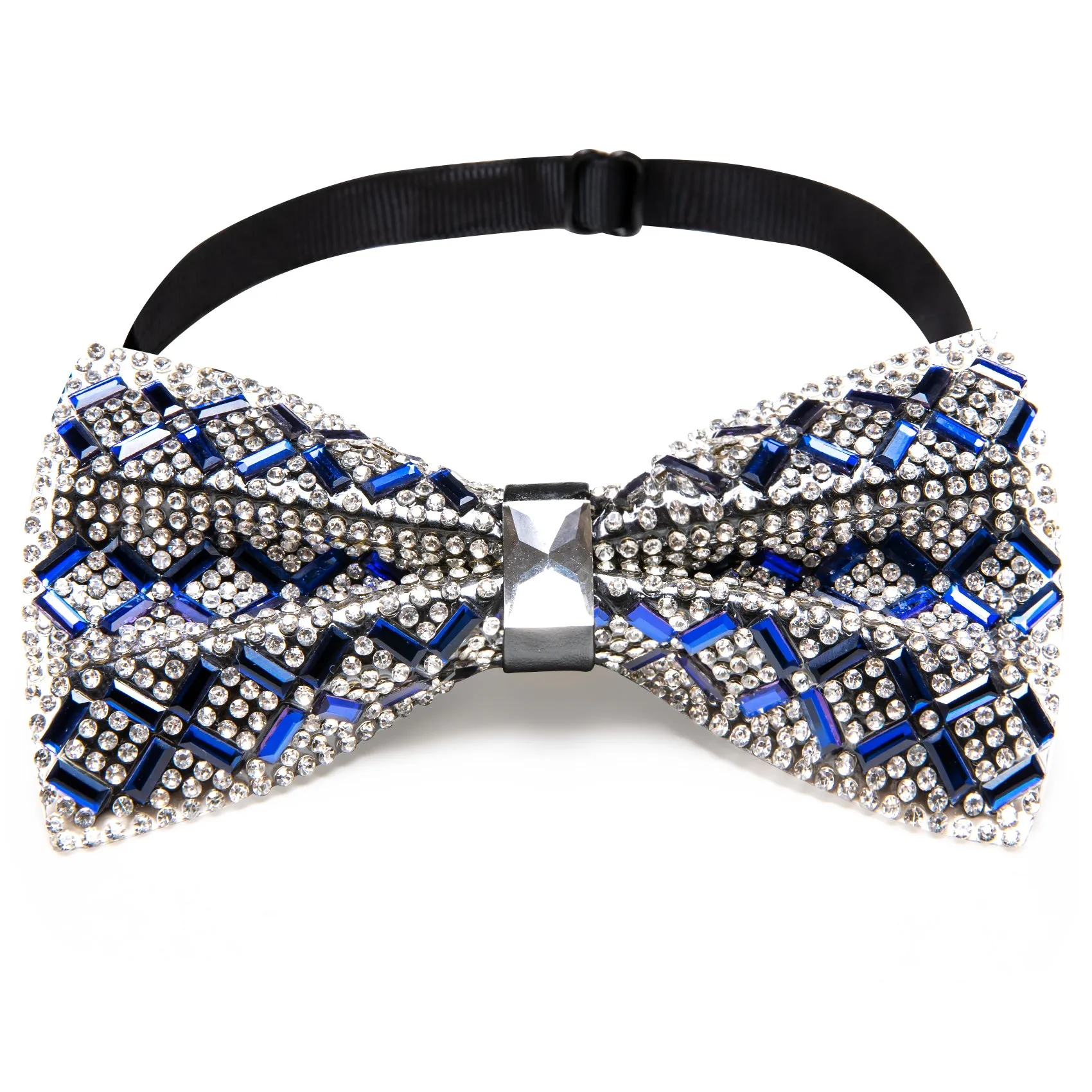 Barry. Wang Blue White Bowtie Plaid Shining Rhinestones Pre-tied Adjustable Bowtie for Wedding Party sold by Barrywang product image thumbnail 5