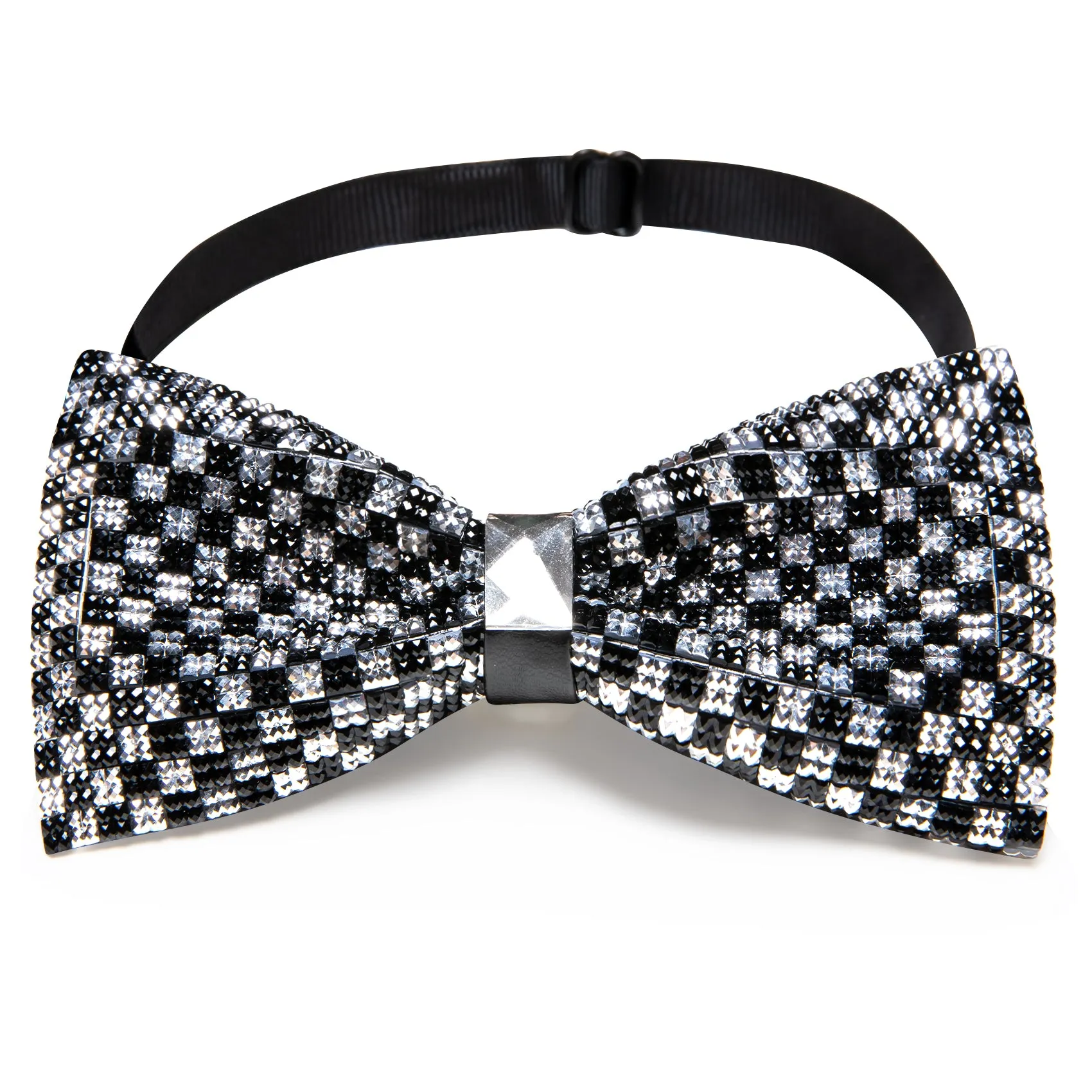 Barry. Wang Black White Bowtie Shining Rhinestones Plaid Adjustable Pre-tied Bowties for Wedding Party sold by Barrywang product image thumbnail 2