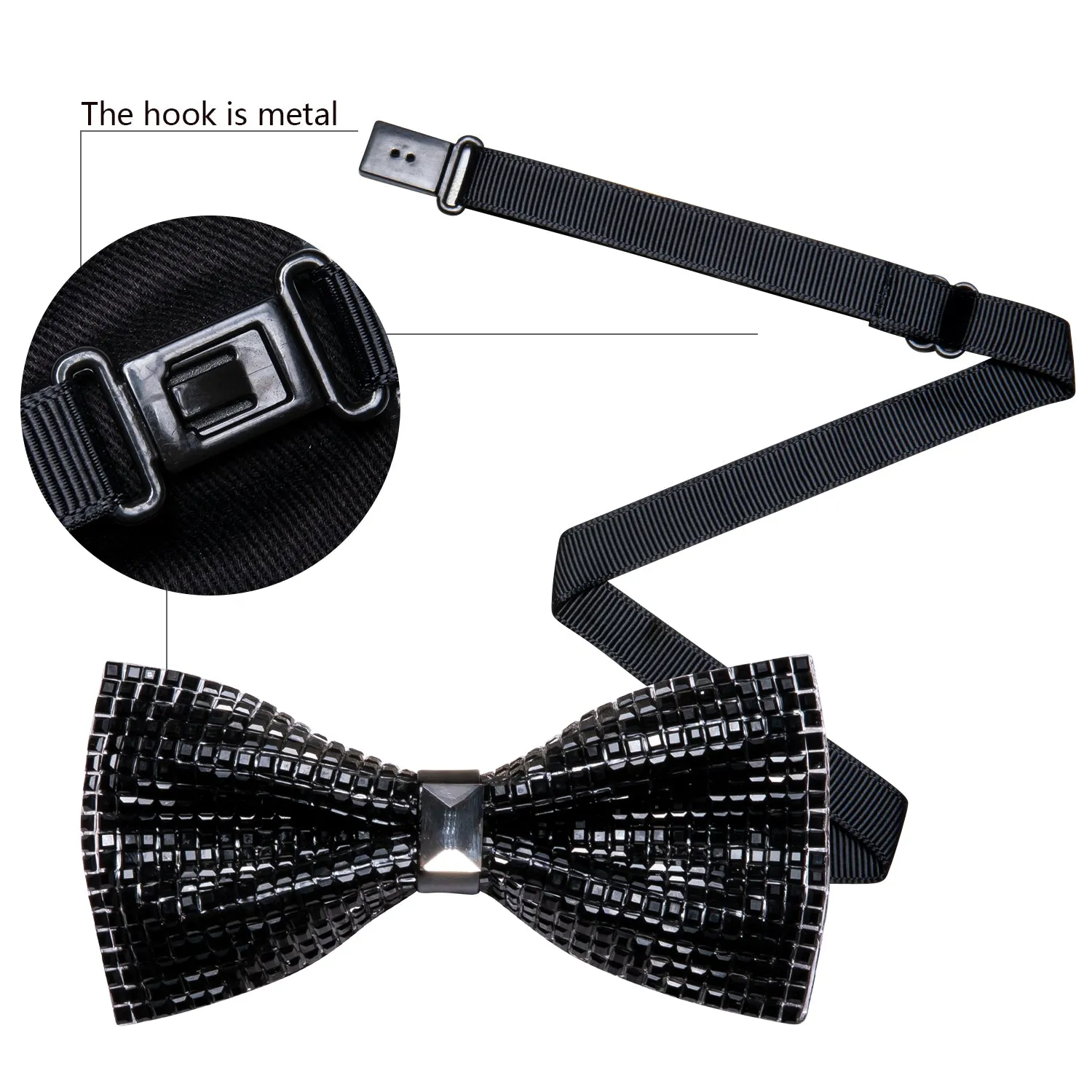 Barry. Wang Black Bow Tie Adjustable Men's Shining Rhinestones Pre-tied Wedding Party for Bowtie sold by Barrywang product image thumbnail 5