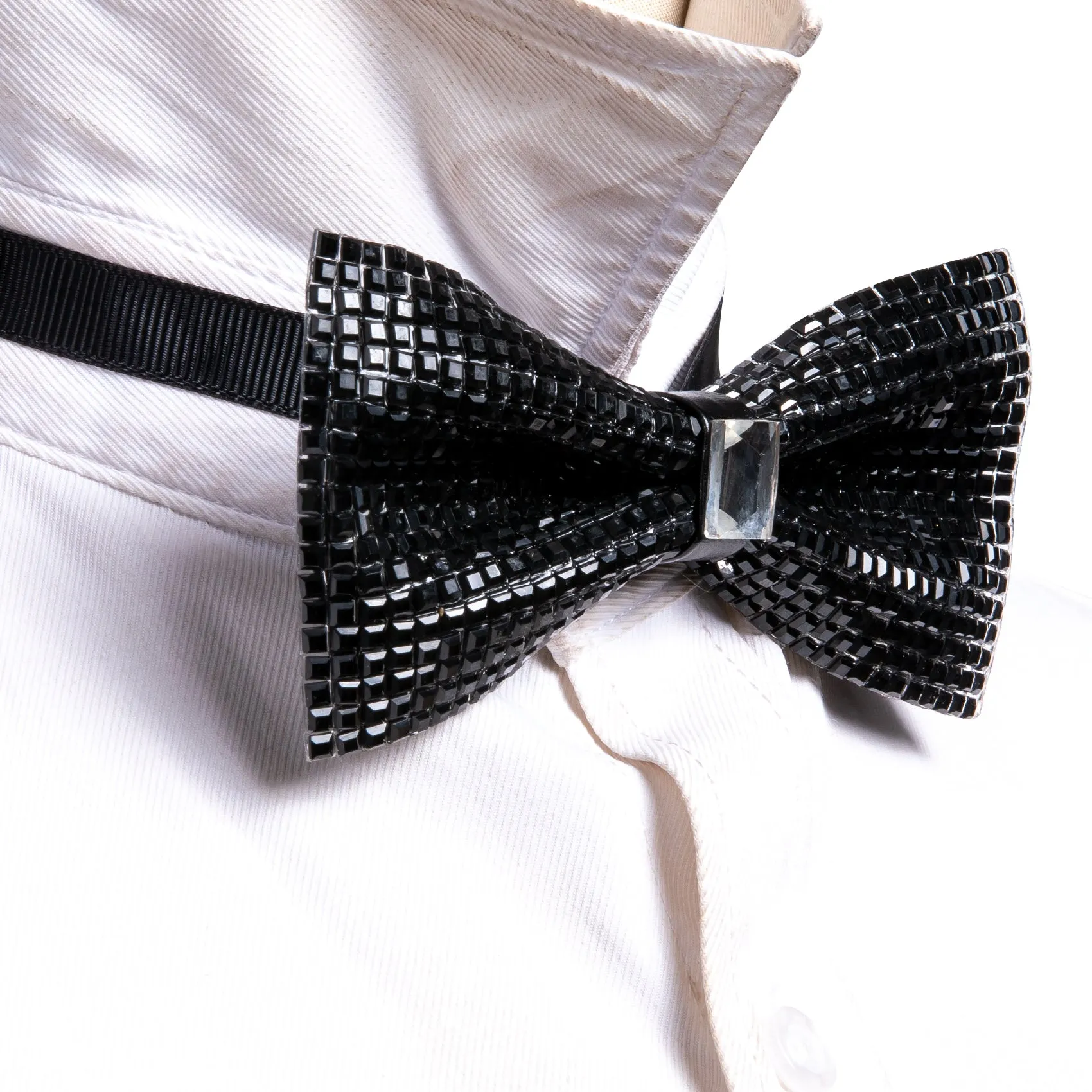 Barry. Wang Black Bow Tie Adjustable Men's Shining Rhinestones Pre-tied Wedding Party for Bowtie sold by Barrywang product image thumbnail 4