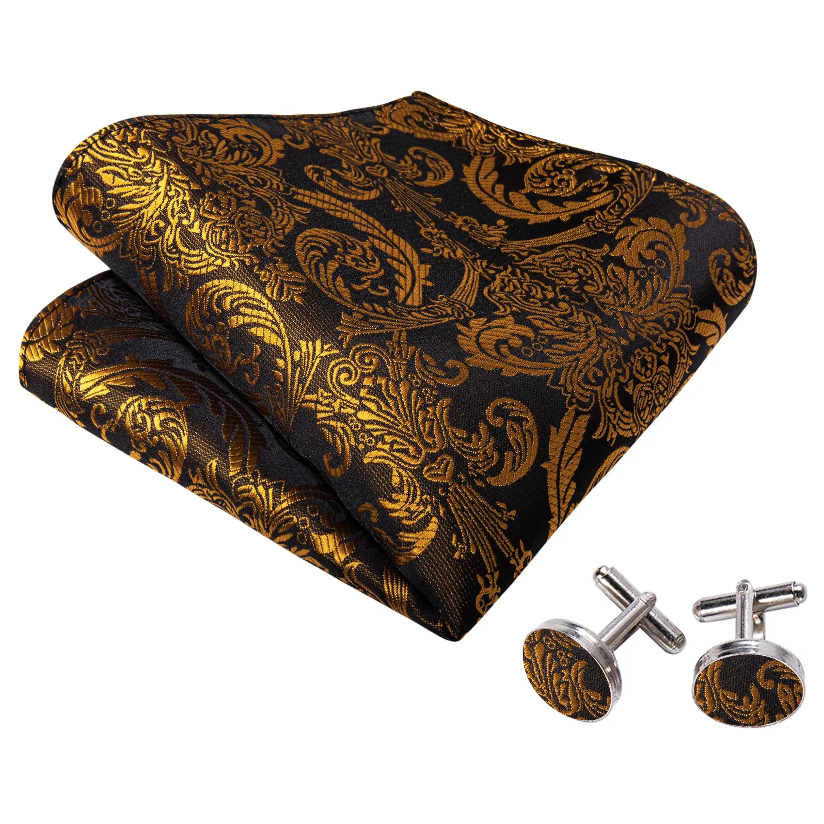 Barry. Wang Gold Paisley Bow Tie Pocket Square Cufflinks Set Silk Self-tied Bow Tie for Tuxedo Party sold by Barrywang product image thumbnail 5