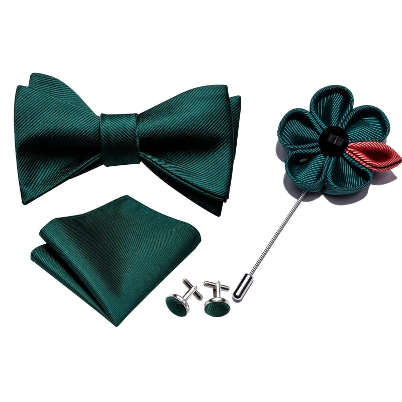 Barry. Wang Hunter Green Bow Tie for Men Solid Jacquard Self-tied Wedding Bowtie Hanky Cufflinks Set made by Barrywang