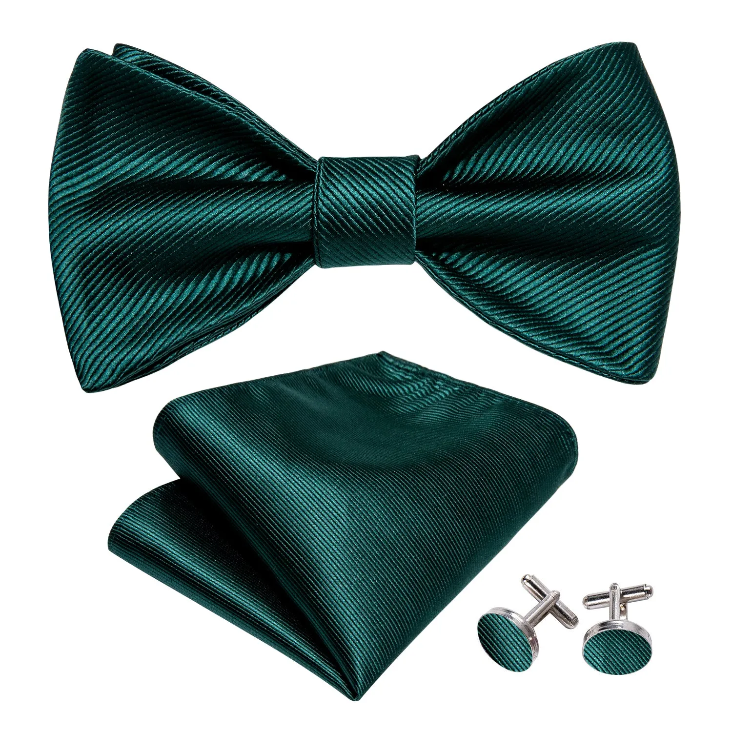 Barry. Wang Hunter Green Bow Tie for Men Solid Jacquard Self-tied Wedding Bowtie Hanky Cufflinks Set sold by Barrywang product image thumbnail 2
