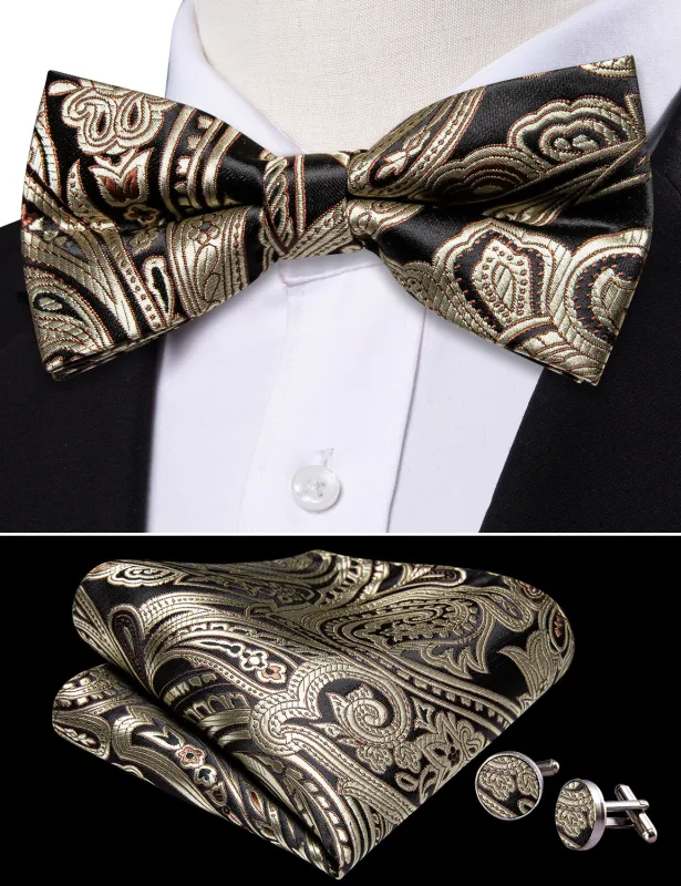Barry. Wang Light Champagne Bowtie for Men Floral Pre-tied Bow Tie Hanky Cufflinks Set for Formal Tuxedo sold by Barrywang