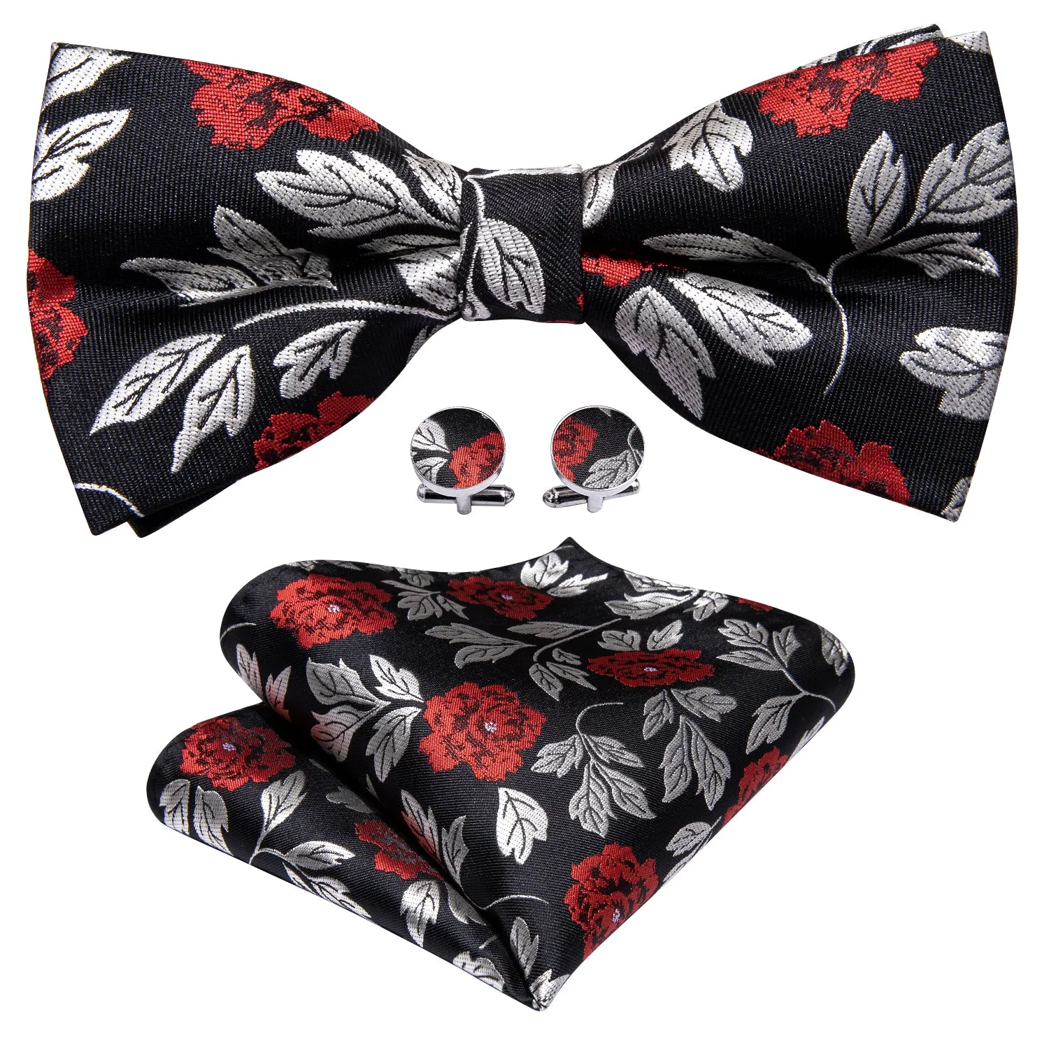Barry. Wang Black Bow Tie Hanky Cufflinks Set Paisley Pre-tied Adjustable Bow Tie for Party Wedding sold by Barrywang product image thumbnail 2