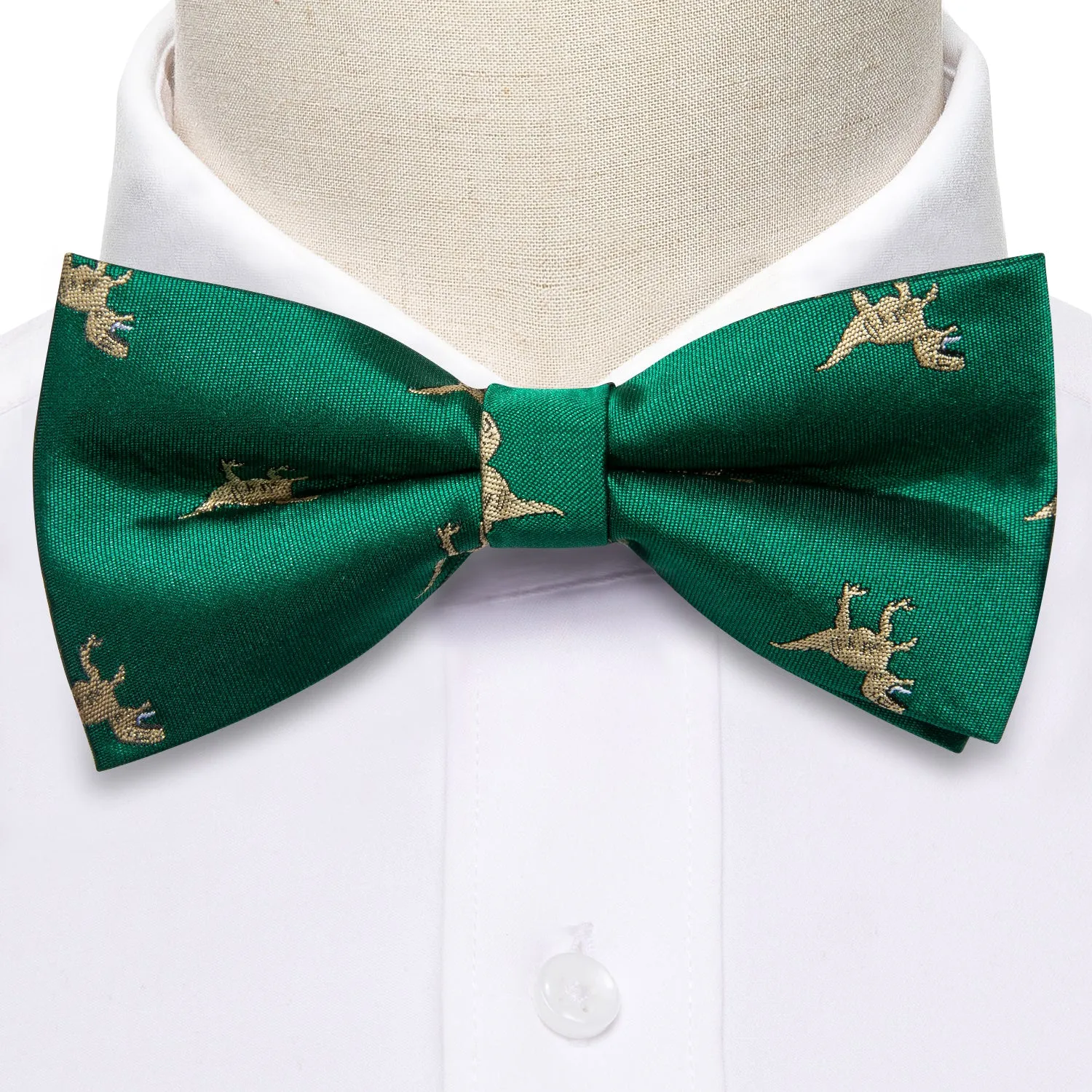 Barry. Wang Green Bowtie Pocket Square Cufflinks Set Dinosaur Pre-tied Silk Men's Party Bow Tie sold by Barrywang product image thumbnail 5