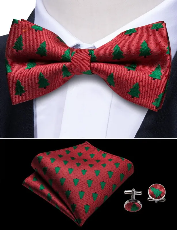 Barry. Wang Red Bowtie Hanky Cufflinks Set Silk Pre-tied Bow Tie for Formal Pocket Square Cufflinks Set sold by Barrywang
