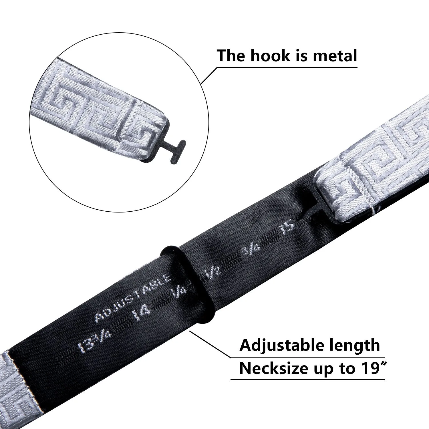 Barry. Wang Silver Bowtie Set for Men Novetly Plaid Self-tied Silk Bow Tie Hanky Cufflinks Set for Formal sold by Barrywang product image thumbnail 5