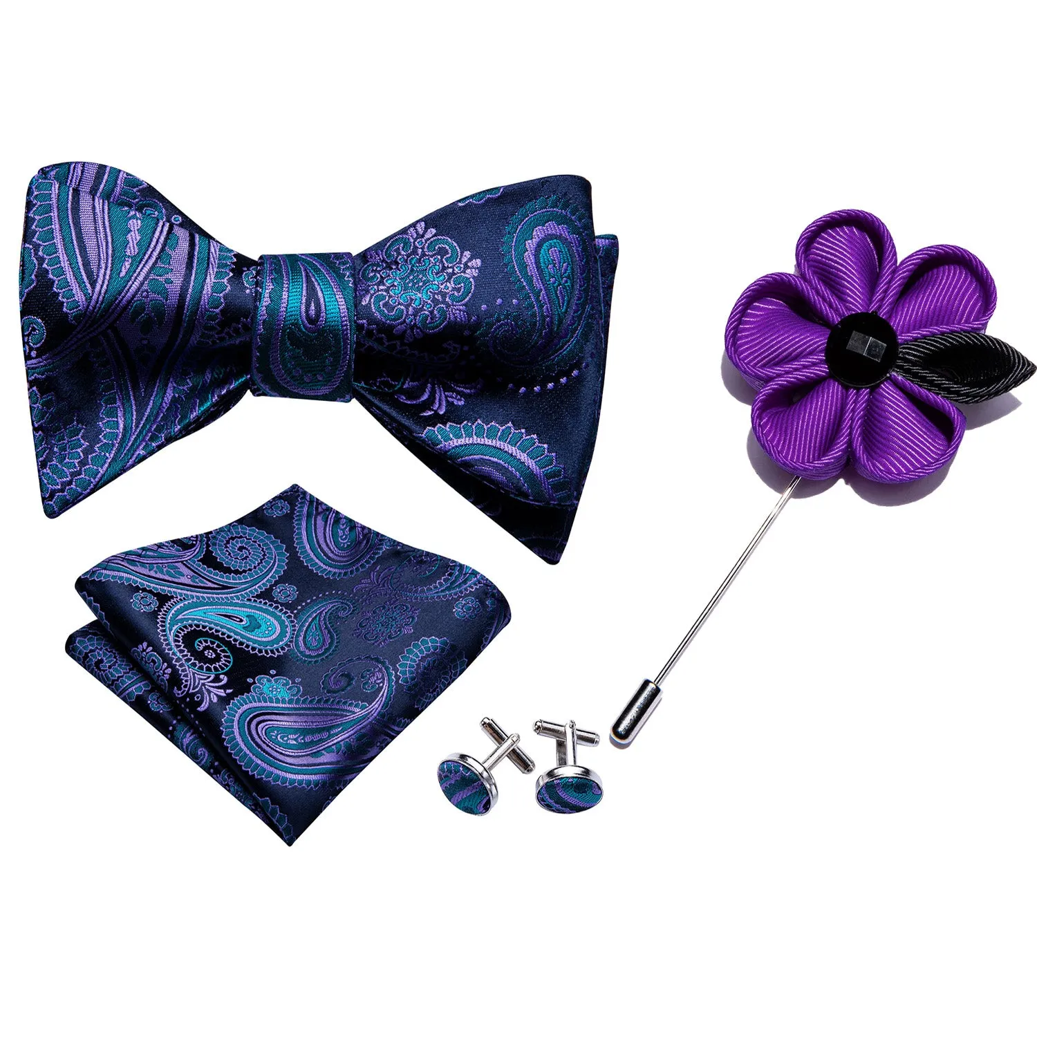 Barry. Wang Classic Blue Bow Tie for Men Paisley Jacquard Silk Self-tied Bow Tie Hanky Cufflinks Set sold by Barrywang