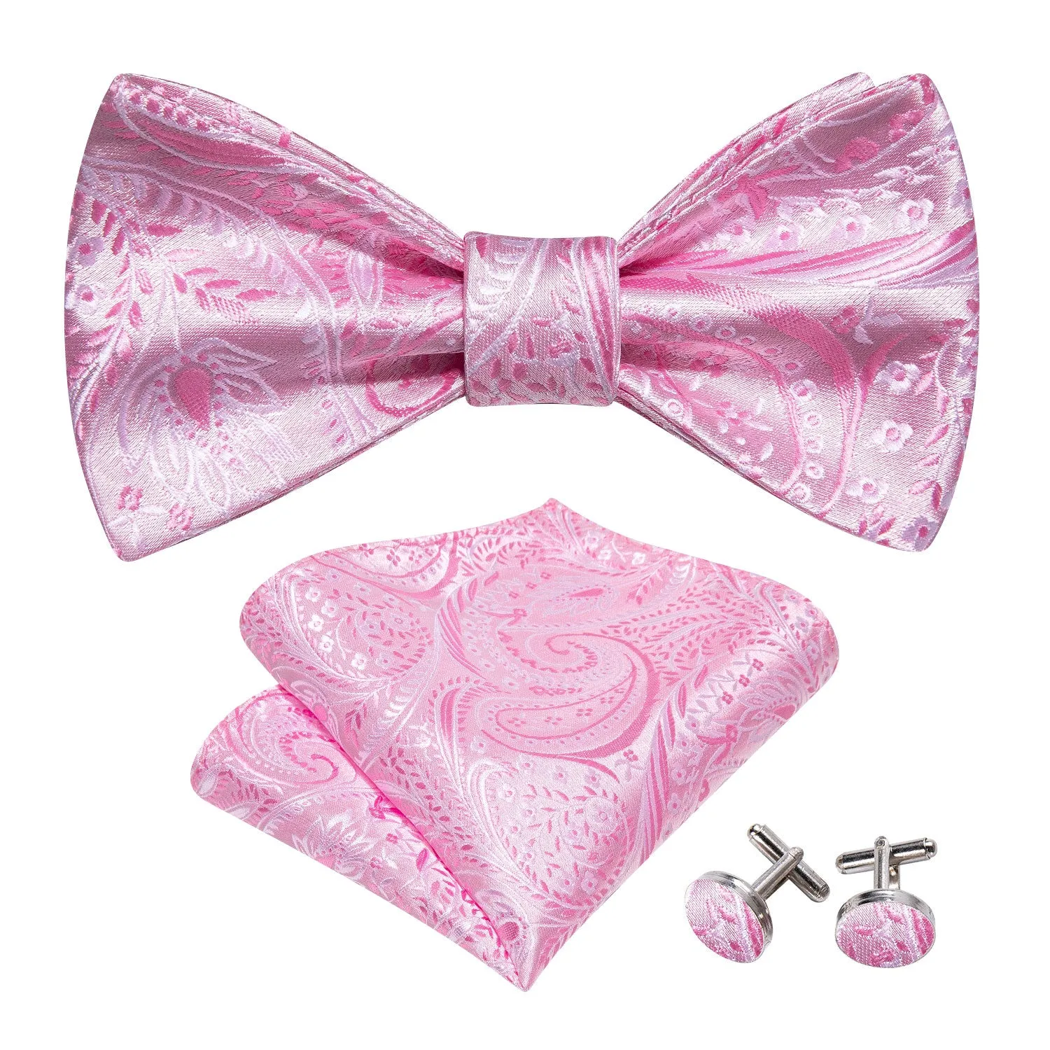 Barry. Wang Rosepink Bowtie Pocket Square Cufflinks Set Paisley Self-tied Jacquard Bow Tie for Tuxedo sold by Barrywang product image thumbnail 4