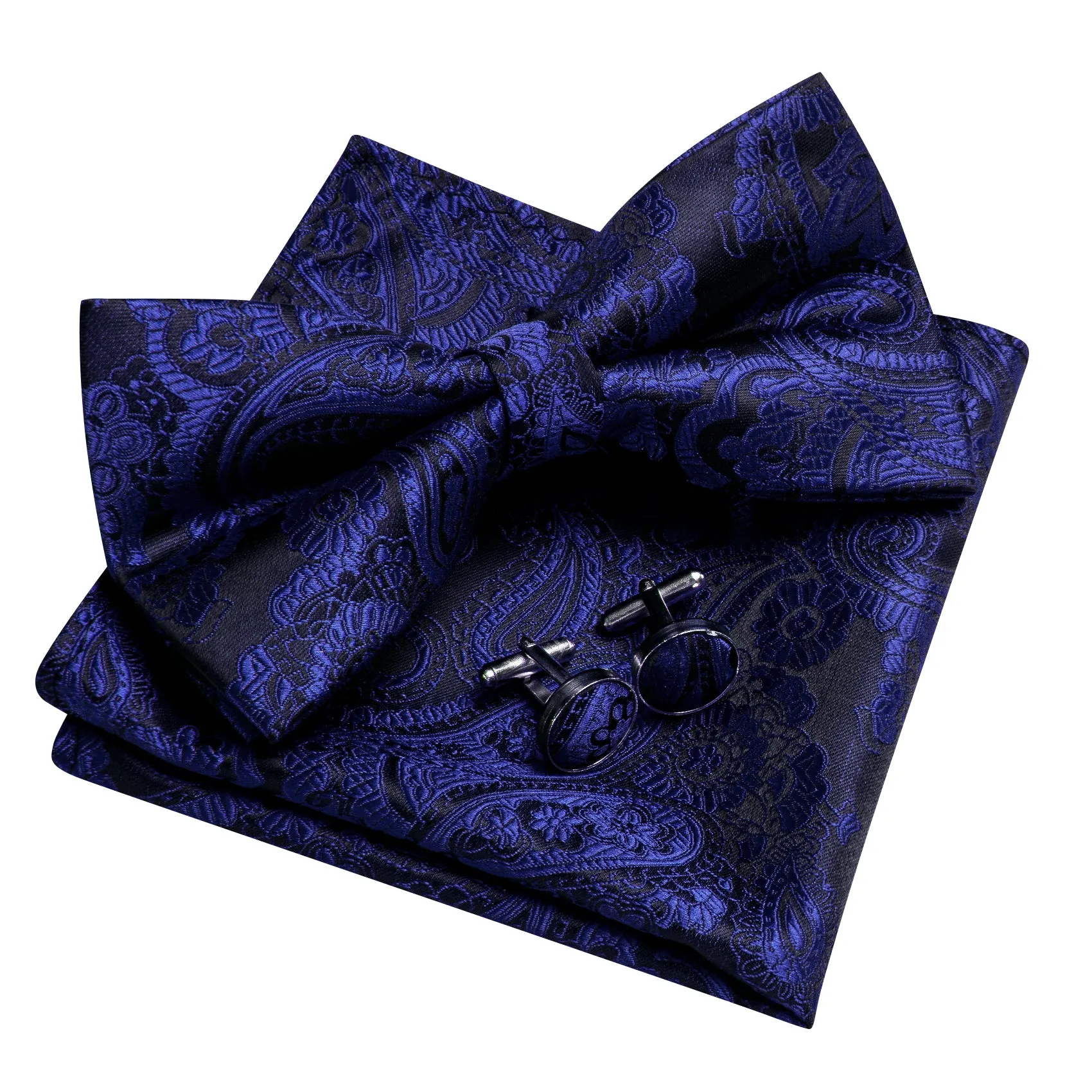 Barry. Wang Navy Blue Paisley Bowtie Pre-tied Silk Men's Tuxedo Bow Tie Hanky Cufflinks Set for Wedding sold by Barrywang product image thumbnail 5