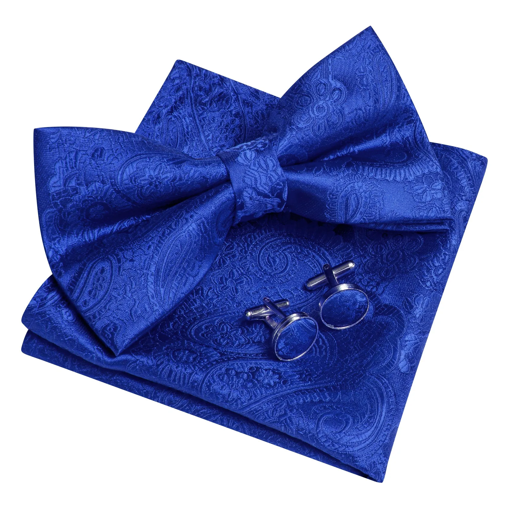 Barry. Wang Royal Blue Bow Tie Hanky Cufflinks Set Paisley Pre-tied Adjustable Bow Tie for Wedding Party sold by Barrywang product image thumbnail 5