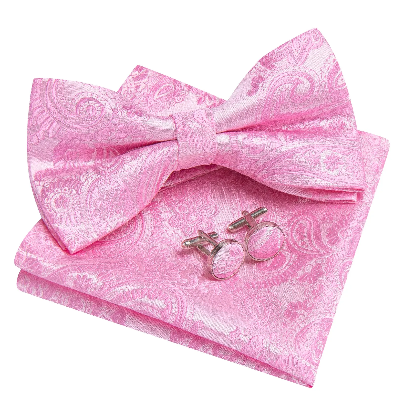 Barry. Wang Old Rose Bow Tie for Formal Paisley Jacquard Pre-tied Bow Tie Hanky Cufflinks Set sold by Barrywang product image thumbnail 5