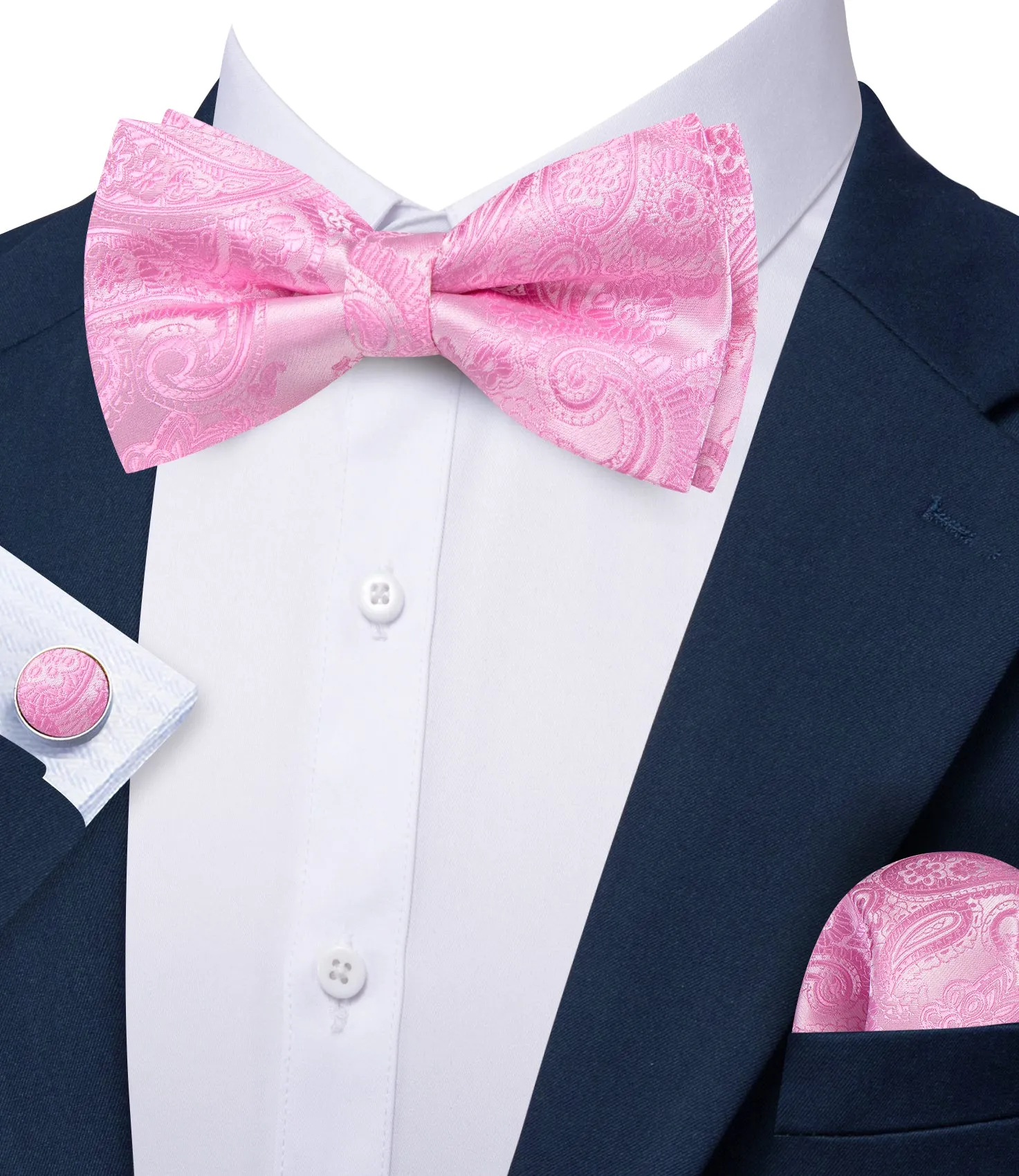 Barry. Wang Old Rose Bow Tie for Formal Paisley Jacquard Pre-tied Bow Tie Hanky Cufflinks Set sold by Barrywang product image thumbnail 3