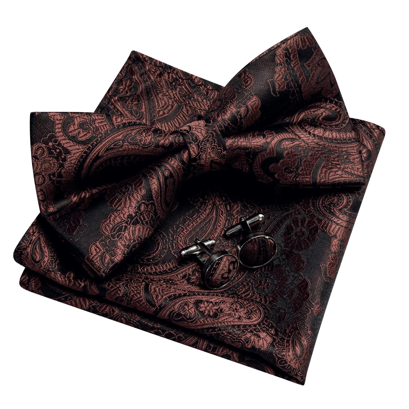 Barry. Wang Rust Paisley Bow Tie for Men Adjustable Pre-tied Wedding Party Bow Tie Hanky Cufflinks Set sold by Barrywang product image thumbnail 5