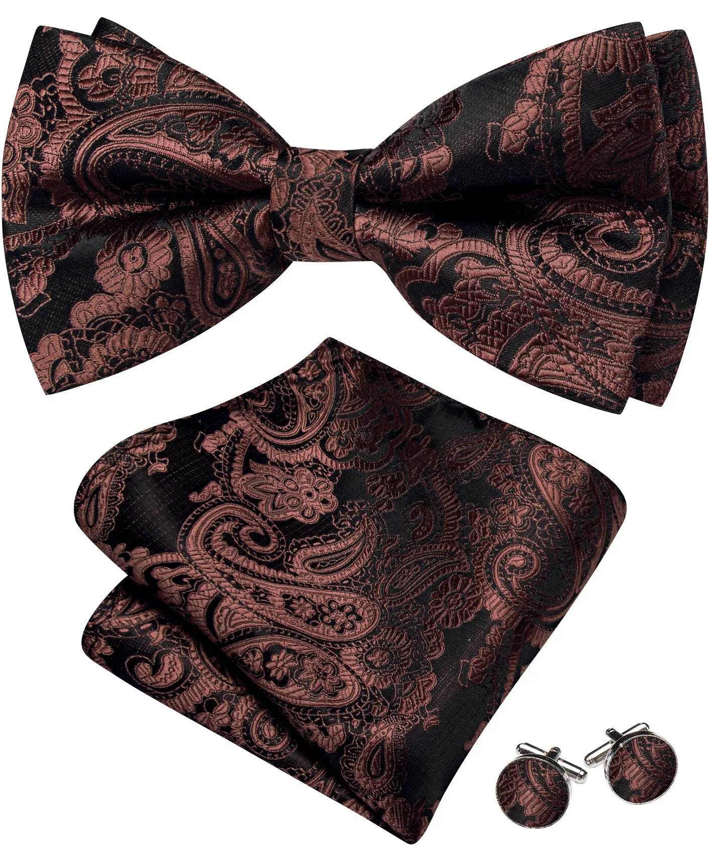Barry. Wang Rust Paisley Bow Tie for Men Adjustable Pre-tied Wedding Party Bow Tie Hanky Cufflinks Set sold by Barrywang product image thumbnail 4